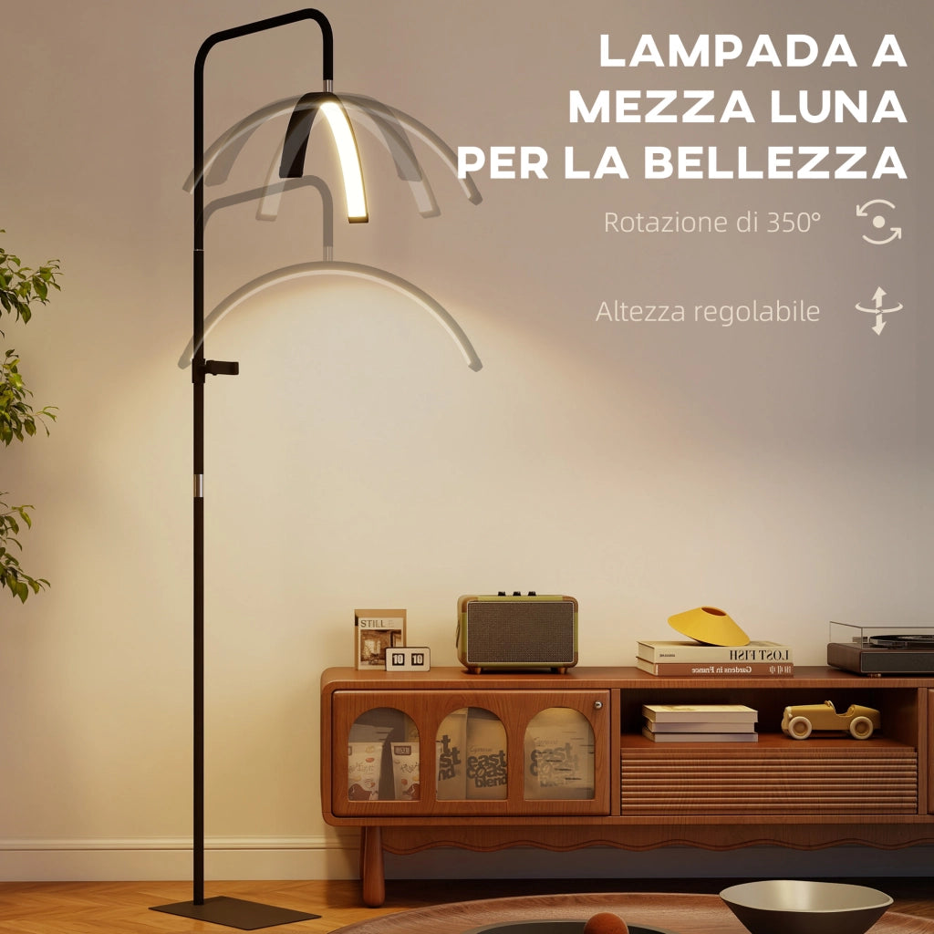 Lampada da Terra LED con Testa a Mezza Luna, Altezza e Temperatura Colore Regolabili, Telecomando, Nero