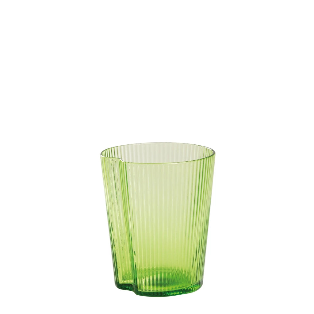 Set 6 Bicchieri Handy Tumbler in Vetro Soffiato Verde Mela, Design Ergonomico con Solchi Verticali e Superficie Impilabile per Uso Quotidiano 6X