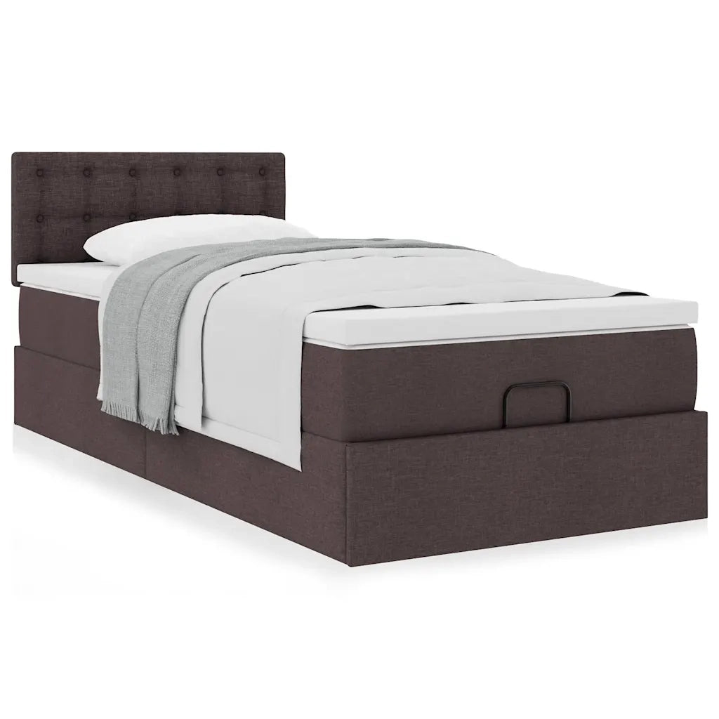 Pouf Letto con Materasso Marrone Scuro 90x200 cm in Tessuto 3311597