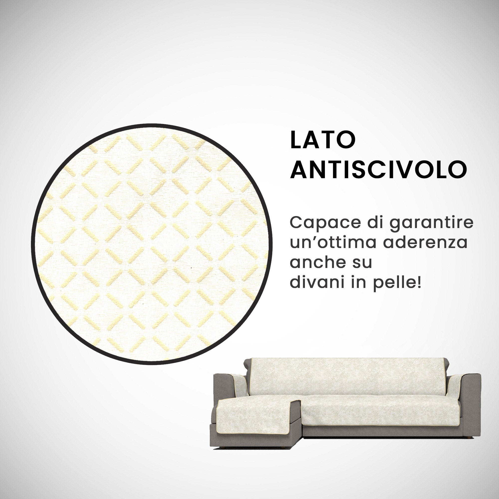 Copridivano con Penisola Sinistra Seduta 190 cm in Poliestere e Cotone Panna