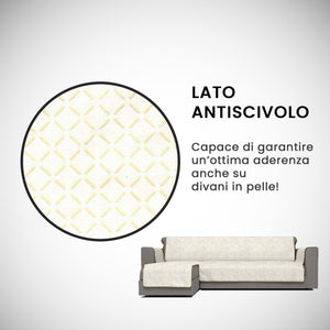 Copridivano con Penisola Sinistra Seduta 190 cm in Poliestere e Cotone Panna