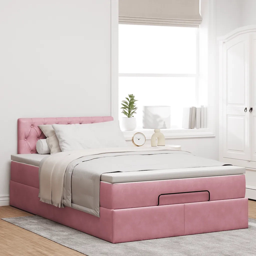 Struttura Letto Pouf con Materasso Rosa 120x200 cm Velluto 3312691