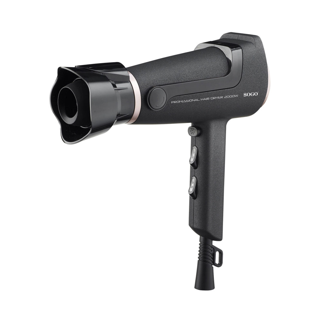 Asciugacapelli professionale motore DC 2000W, 2 velocità 3 temperature, diffusore aria fredda con supporto mani libere - SOGO
