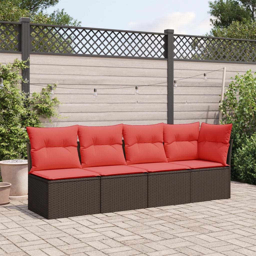 Divano da giardino con cuscini 4 posti marrone in polyrattan