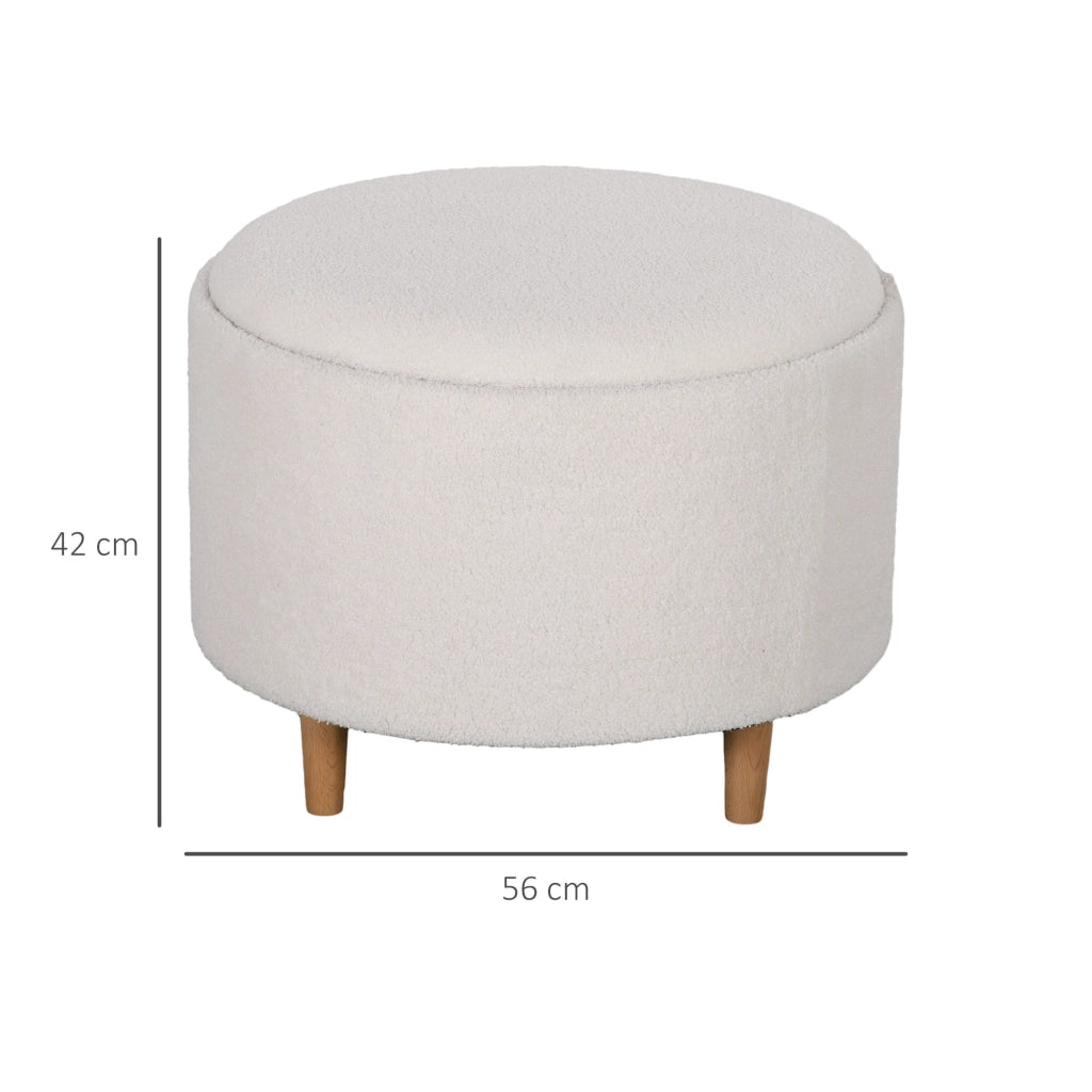 Pouf contenitore rotondo con coperchio ribaltabile e vano nascosto, per soggiorno e ingresso, in poliestere bianco