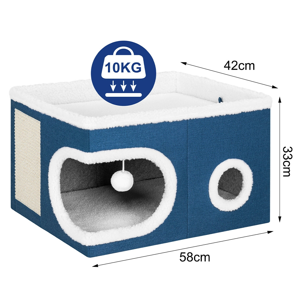 Cuccia Casa per Gatti Cubo Blu Tiragraffi Casetta Animali Domestici 58x42x33 cm
