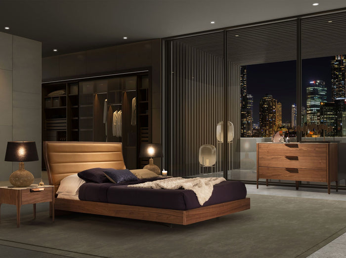 Cassettiera in noce con piano in vetro effetto marmo