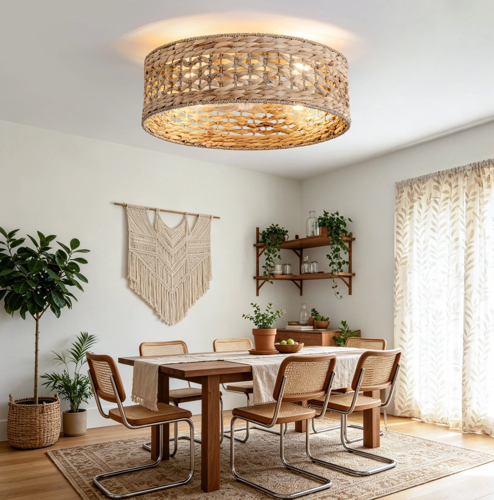 VENTILATORE DA SOFFITTO Rattan con 4 Portalampade E26, Rame