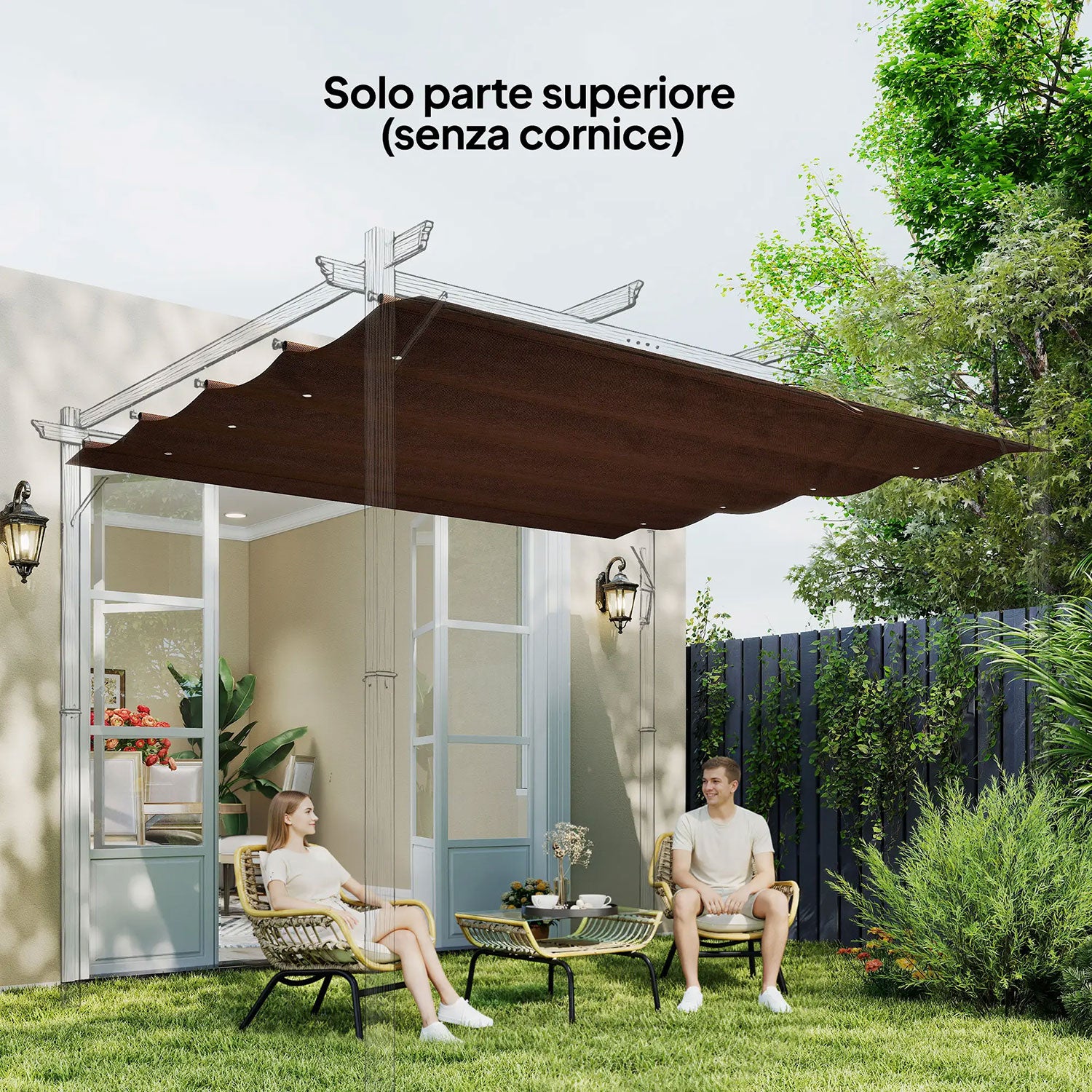 Telo Pergola per Esterni Anti UV 286x245 cm con 8 Fori di Drenaggio in Poliestere Bianco Caffè