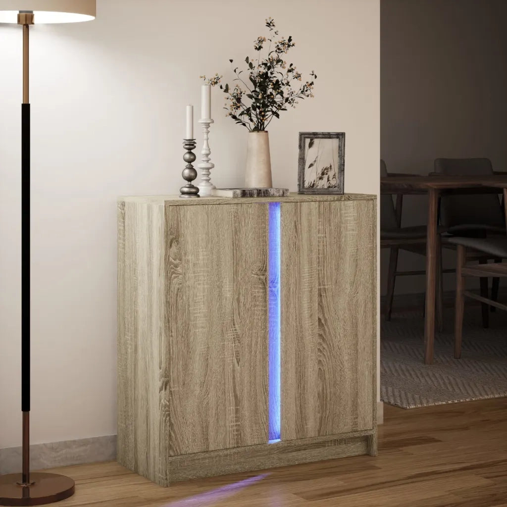 Credenza | Madia | Buffet da pranzo | Armadio da pranzo con LED Rovere Sonoma 77x34x85 cm in Legno Multistrato