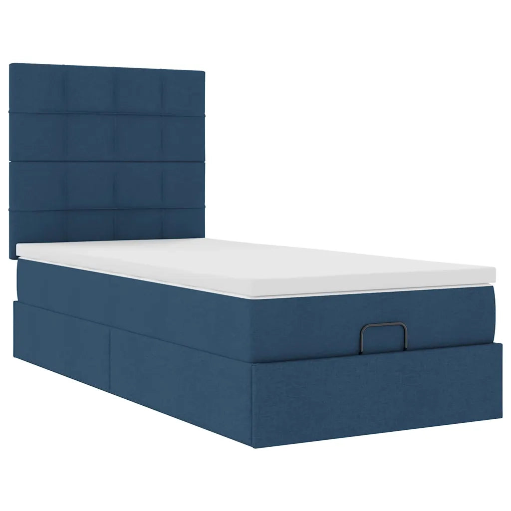 Struttura Letto Pouf con Materasso Blu 90x190 cm in Tessuto 3313974
