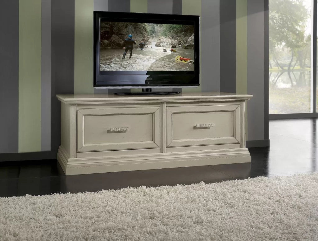 Parete attrezzata porta tv in legno laccato avorio l.128 - Mobili 2G