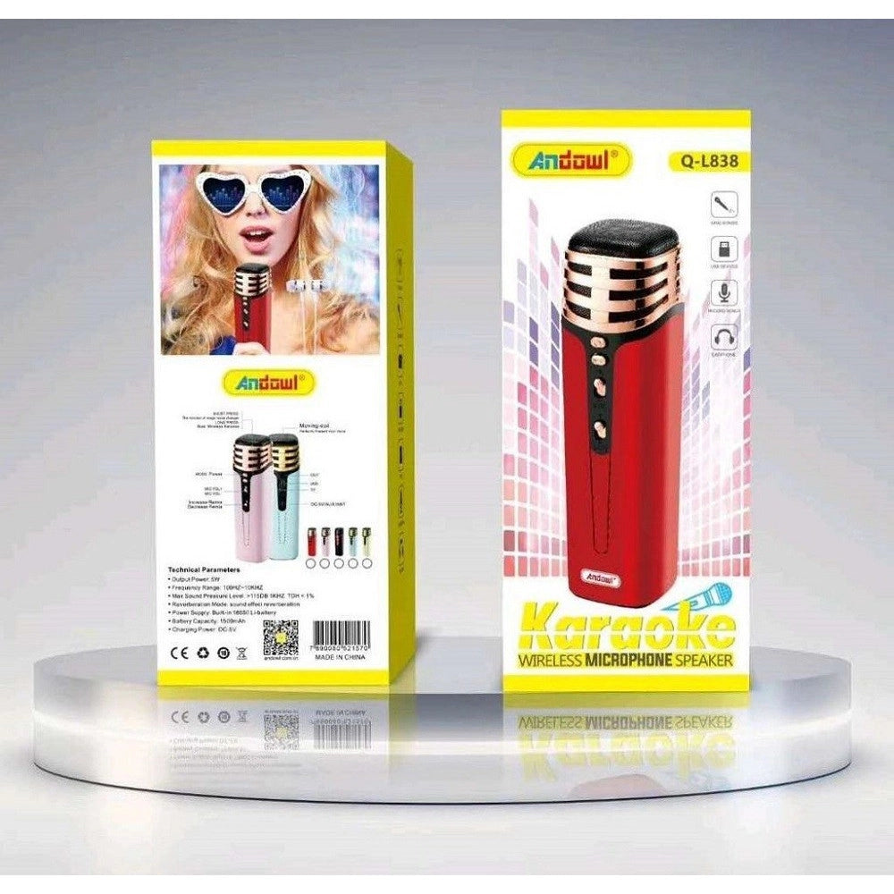 Trade Shop - Microfono Per Karaoke Wireless Senza Fili Altoparlante Bluetooth Fm Radio Q-l838 -