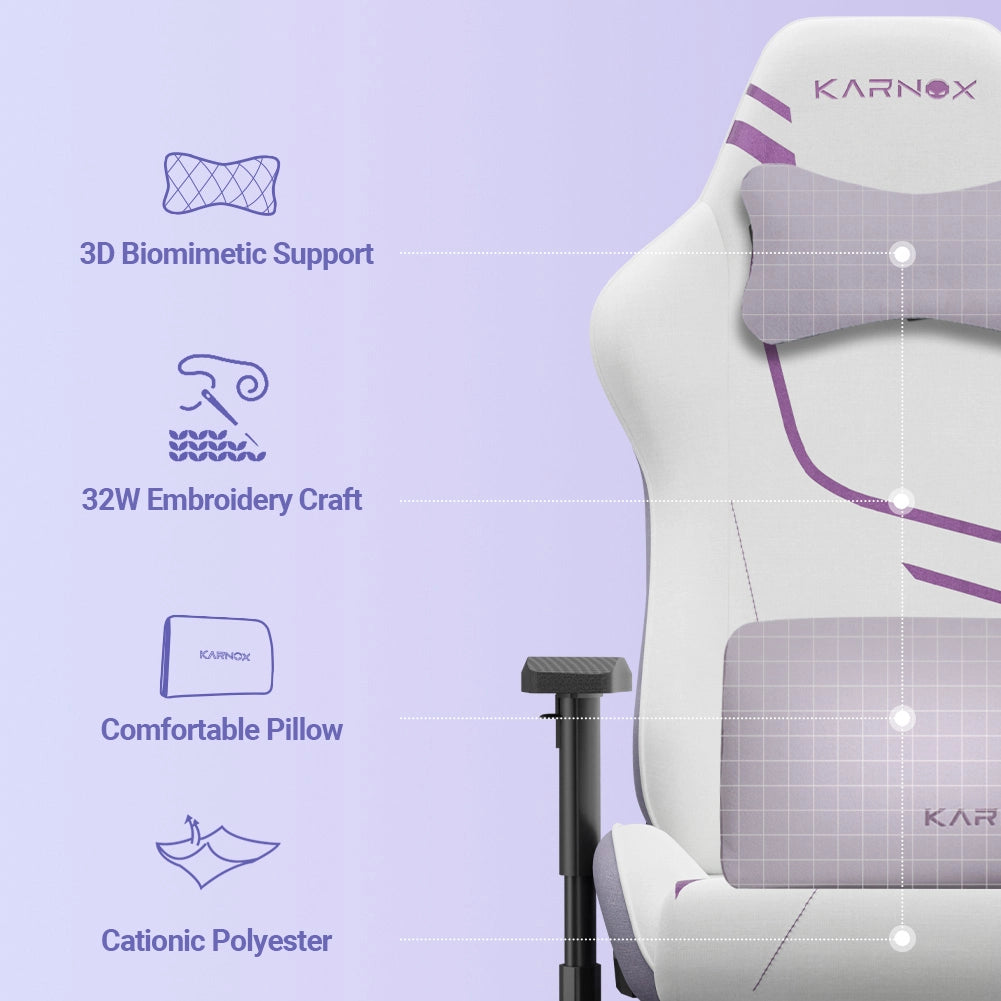 Sedia Gaming Ergonomica Reclinabile ¨C MINIMAL ¨C Tessuto, Schienale Alto, Bianco e Viola