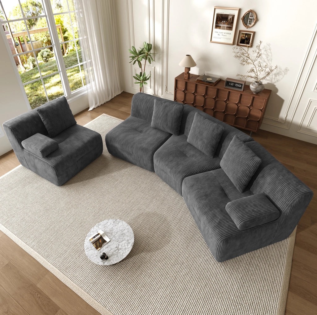 Divano modulare 4 posti 311x90 cm in velluto a coste grigio scuro HOMVRA