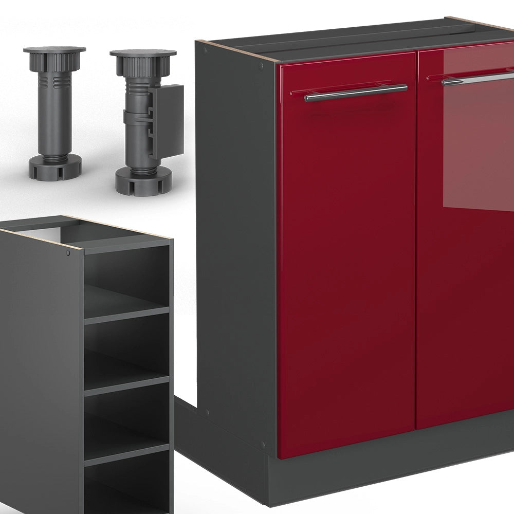 Isola cucina Fame-Line Bordeaux lucido/Antracite 90 cm senza piano di lavoro Vicco