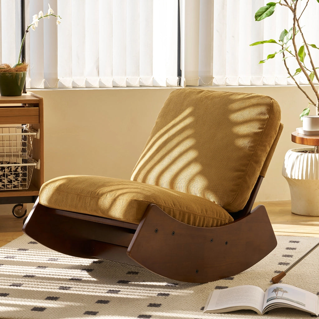 Poltrona a Dondolo Imbottita ¨C MINIMAL ¨C Tessuto, Struttura in Legno