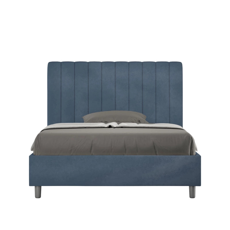 Letto imbottito 1 piazza e mezza 120x190 cm Agueda - Contenitore,Microfibra,Blu