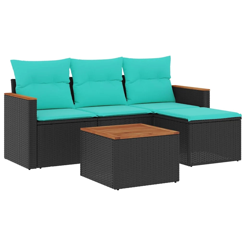 Set Divani da Giardino 5 pz con Cuscini Nero in Polyrattan 3225910