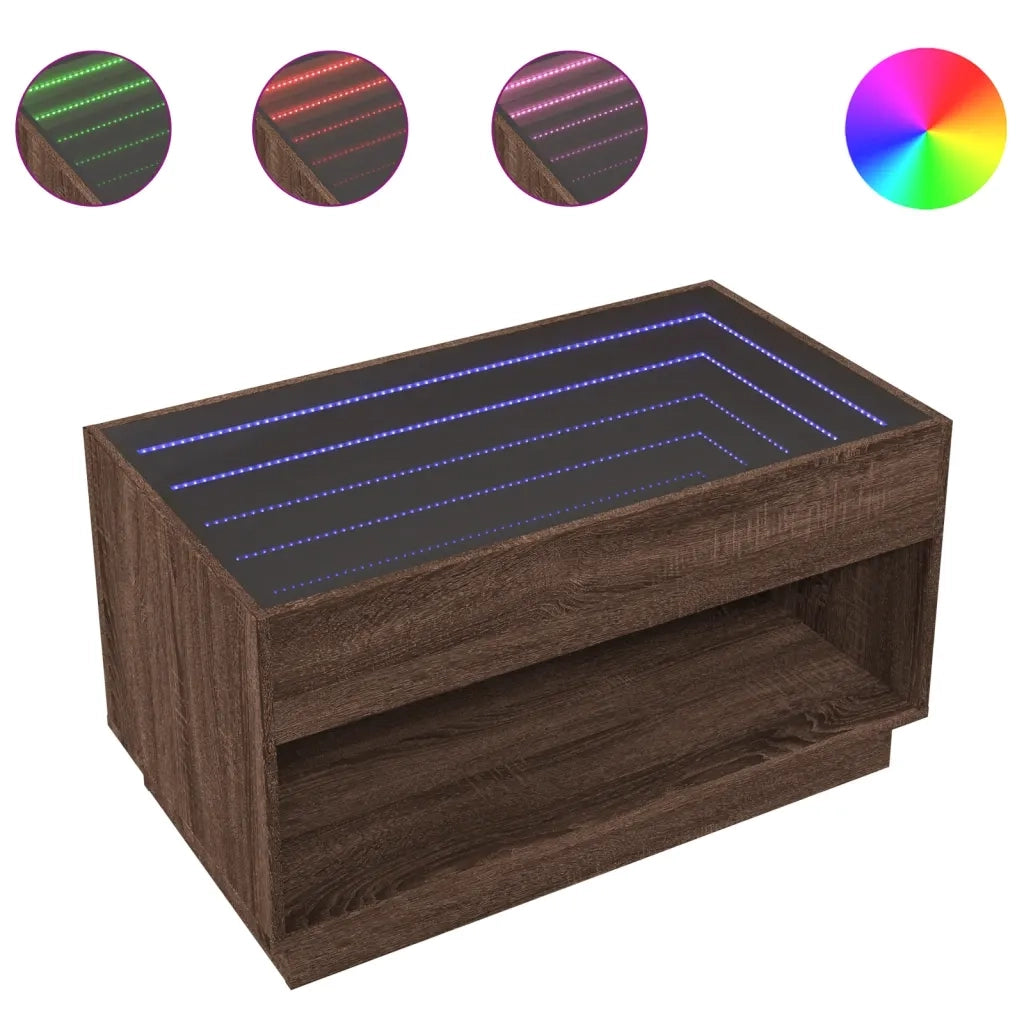 vidaXL Tavolino da Salotto con LED Infinity Rovere Marrone 90x50x50 cm