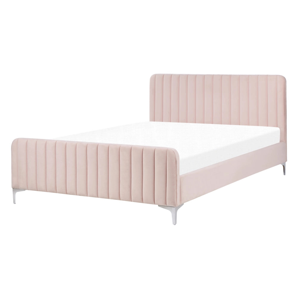 Letto in velluto rosa pastello UE Matrimoniale 140 x 200 cm Testiera Imbottita con Gambe in metallo Design moderno
