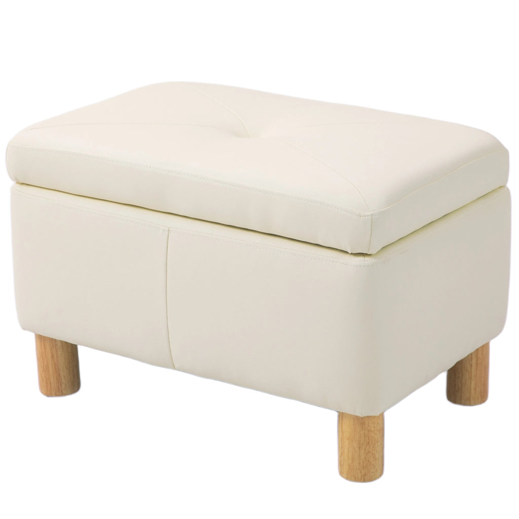 Panca contenitore imbottita ¨C Xylo ¨C PU crema con gambe in legno 60x38x40 cm