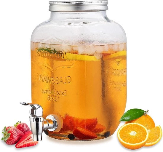Dispensatore di Bevande in Vetro da 3,8L con Rubinetto in Acciaio Inossidabile Impronta di Fuga e Apertura Ampia per Bevande Fresche