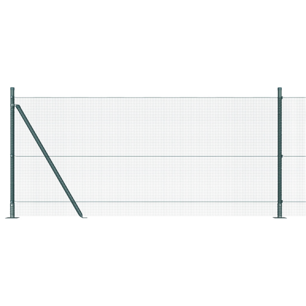 Recinzione in Rete Saldato con 13 Pali Flangiati Verde 0.8x25 m Acciaio