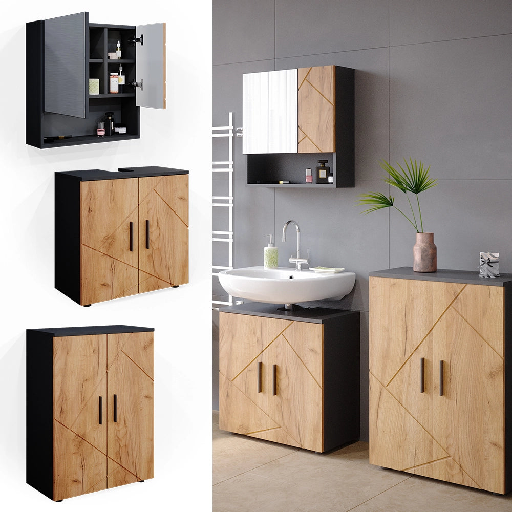 Vicco Set mobili bagno Quercia dorata/antracite 3 pezzi, con base 60 cm