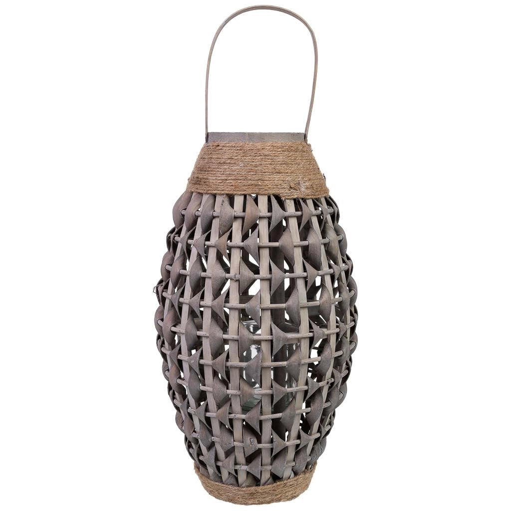 Lanterna in bambù e legno con portacandele in vetro D21x38h cm