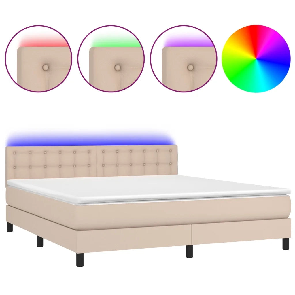 Giroletto Molle Materasso e LED Cappuccino 160x200cm Similpelle 3134236