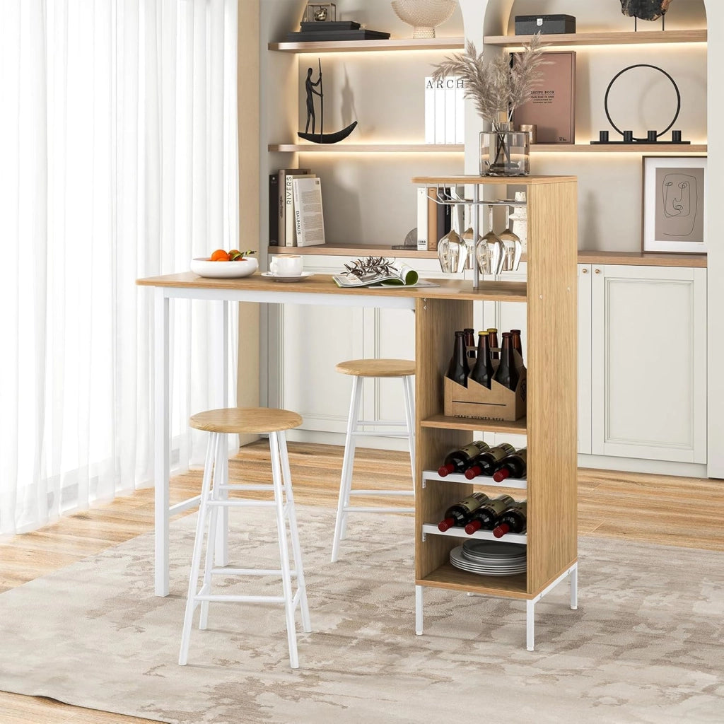 Tavolo Alto con Sgabelli 3 pz Tavolino e Bancone Bar, Penisola Cucina con Sgabelli, Tavolo Bistro in Forma Quadrata 120x40x90 cm, 4 Colori (Naturale)