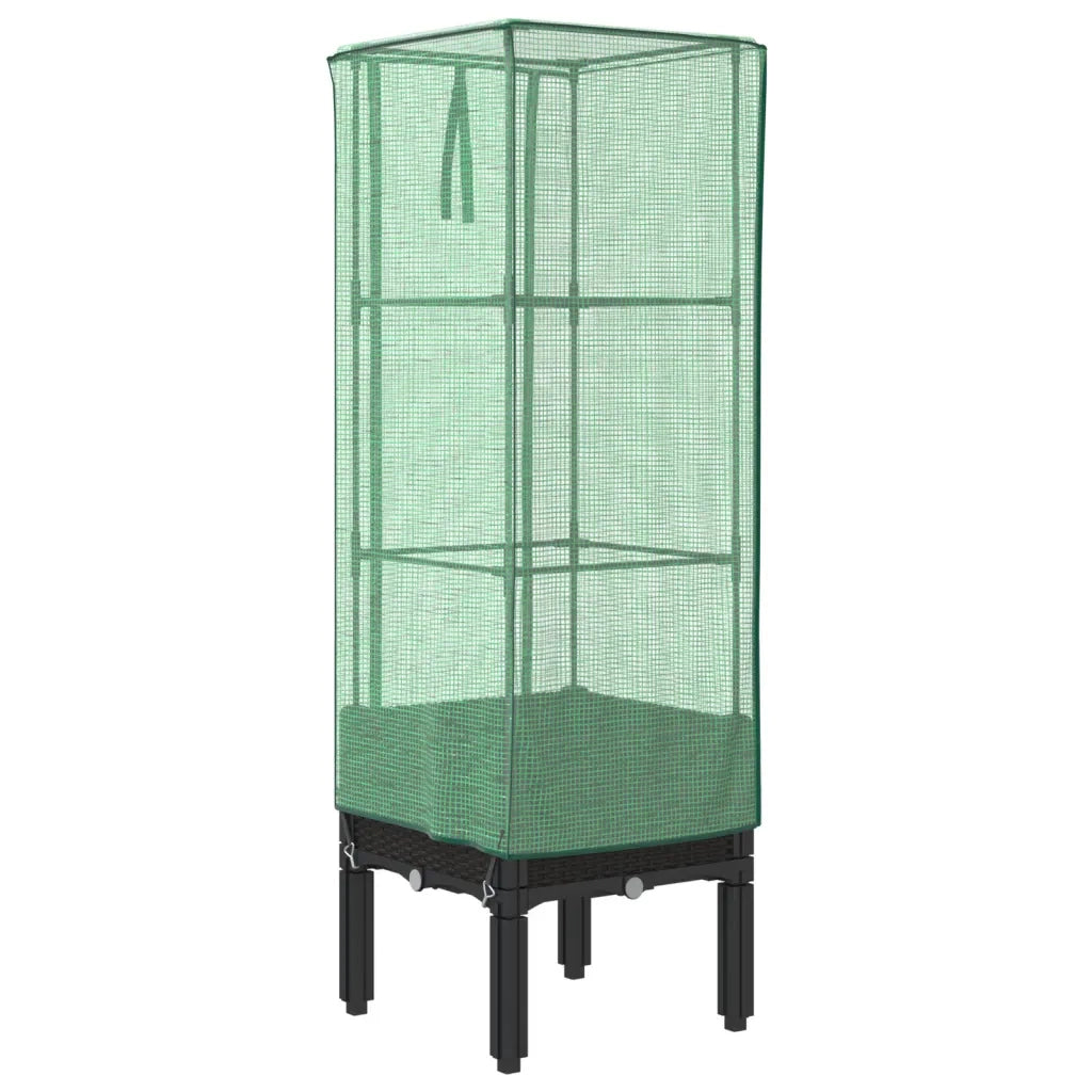 Fioriere | Cassetta per fiori | Letto Rialzato con Copertura Serra Effetto Rattan 40x40x140 cm