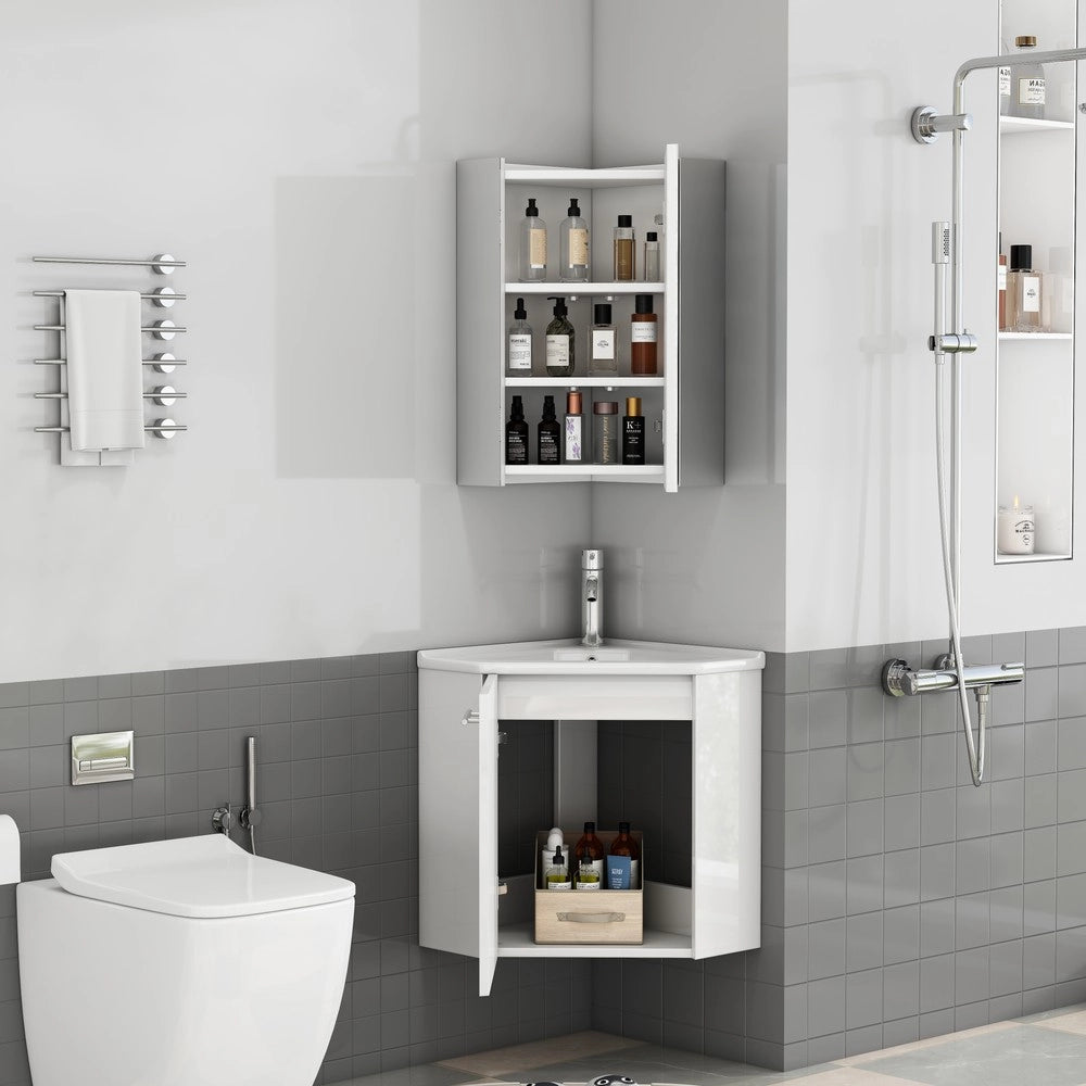 Set angolare bagno con lavabo e armadietto specchio ¨C Minimal ¨C Bianco salvaspazio