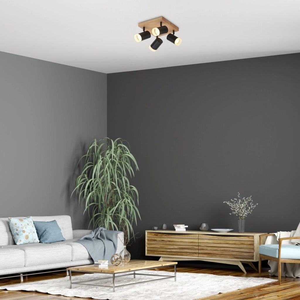 Spot plafoniera orientabile Toras rovere/nero 4xGU10 Rabalux