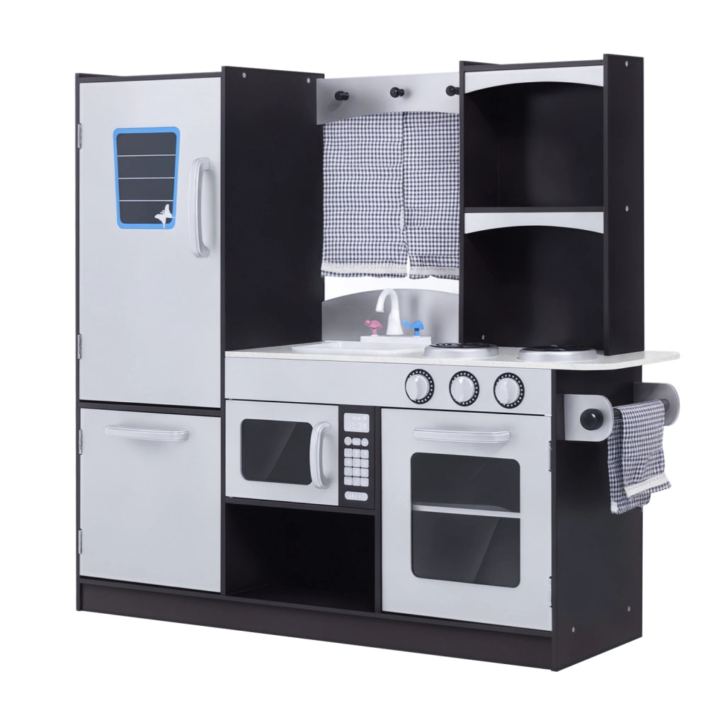 Cucina Giocattolo per Bambini in Legno ¨C zephmum ¨C 105x31.5x95 cm Marrone e Argento con Accessori
