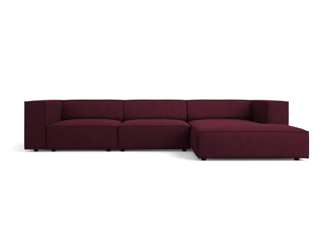 Cosmopolitan Design - Divano angolare destro "Arendal" 4 posti in ciniglia con effetto a coste rubino 
