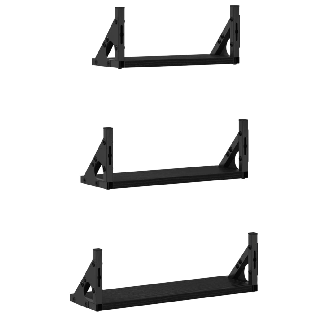 Set di mensole a parete in rovere nero in legno ingegnerizzato