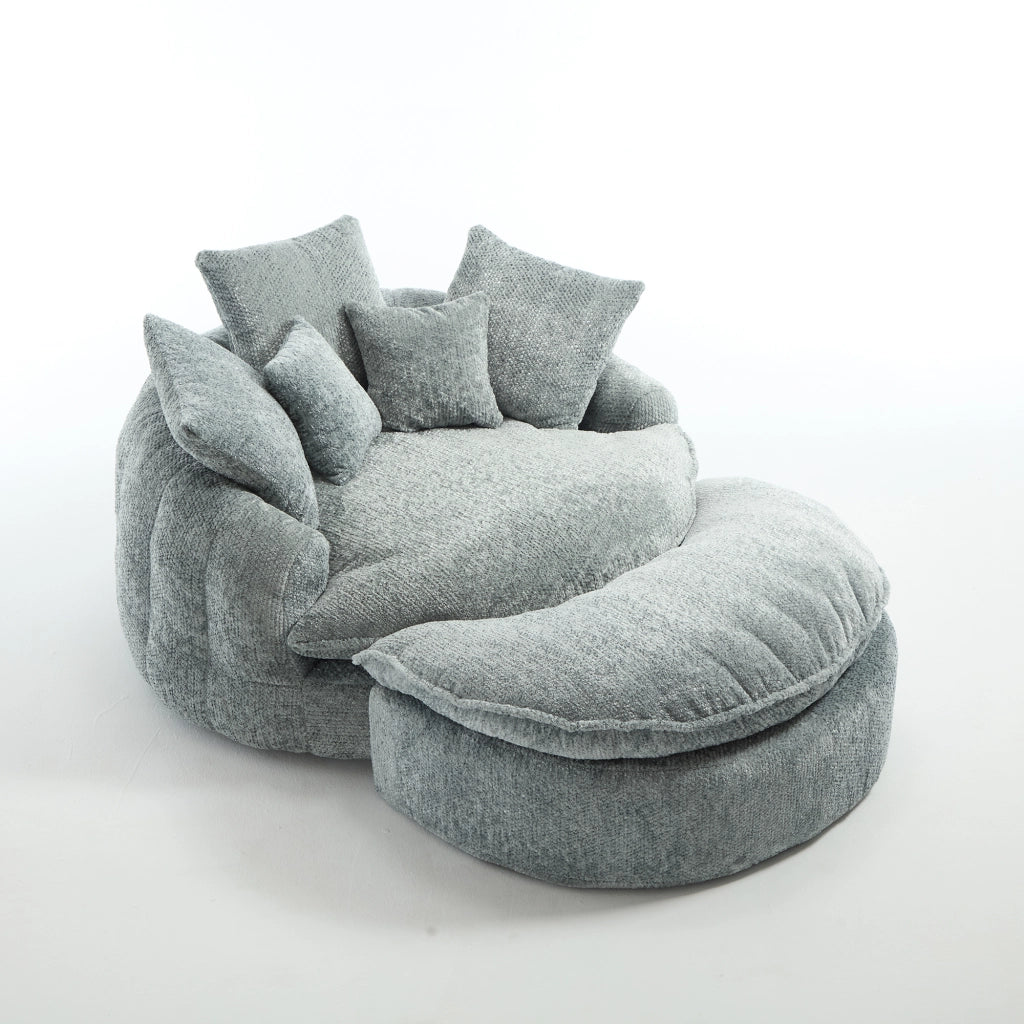 Poltrona lounge modulare con braccioli doppi e cuscini in poliestere blu grigio
