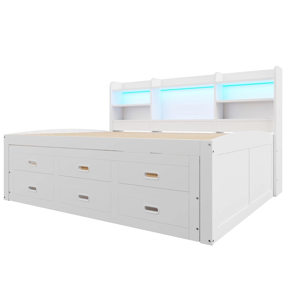 Letto Contenitore Estraibile con LED e Cassetti ¨C MINIMAL ¨C Bianco 140x200