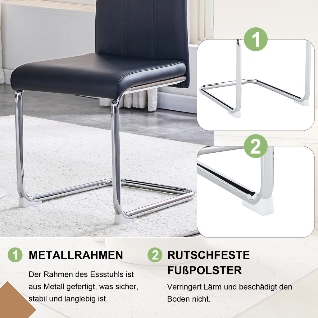 Sedia da Pranzo Moderna Nera in PU e Metallo con Design Ergonomico