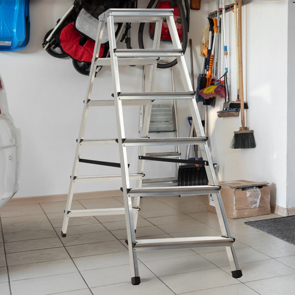 Scala in alluminio KADAX per uso domestico, 6 gradini, a doppia faccia, pieghevole