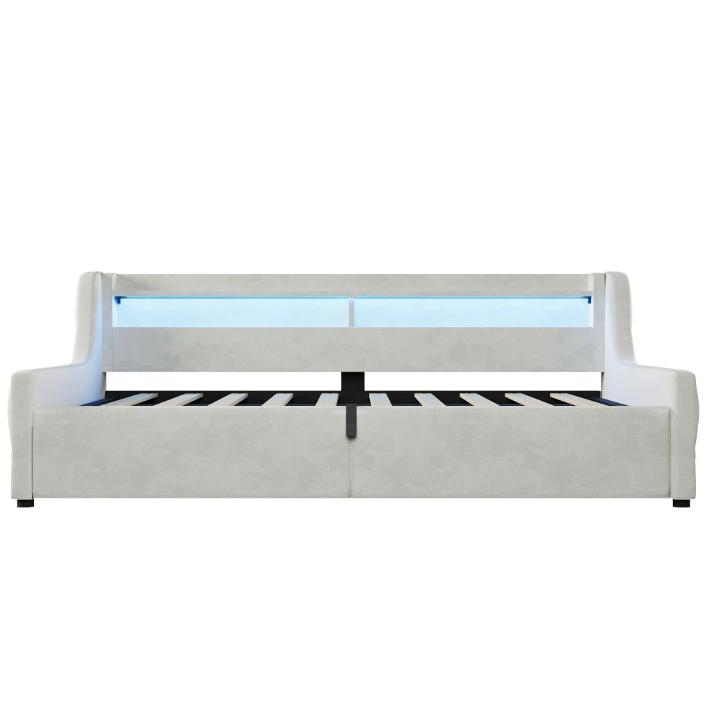 Letto singolo imbottito 90x200 con vano contenitore e testiera LED