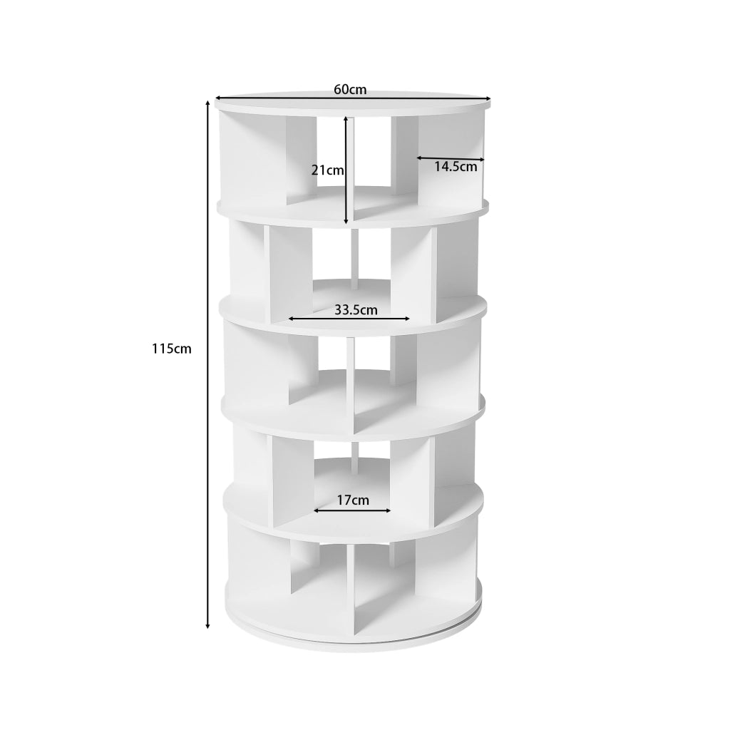Scarpiera Girevole 5 Livelli con Scomparti; Design Minimalista; in Pannello Truciolare; 60¡Á60¡Á115 cm; Bianco