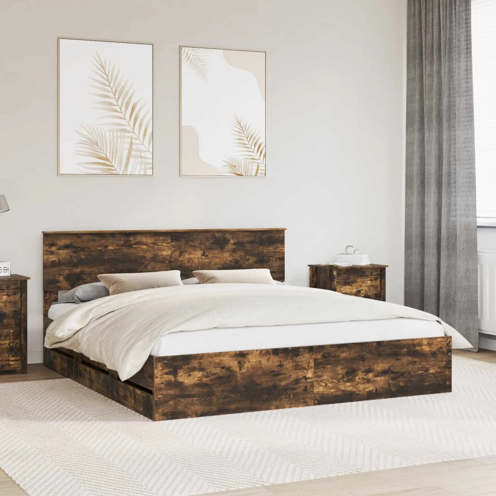Struttura del letto con cassetto Rovere fumé 200 x 200 cm 3407953