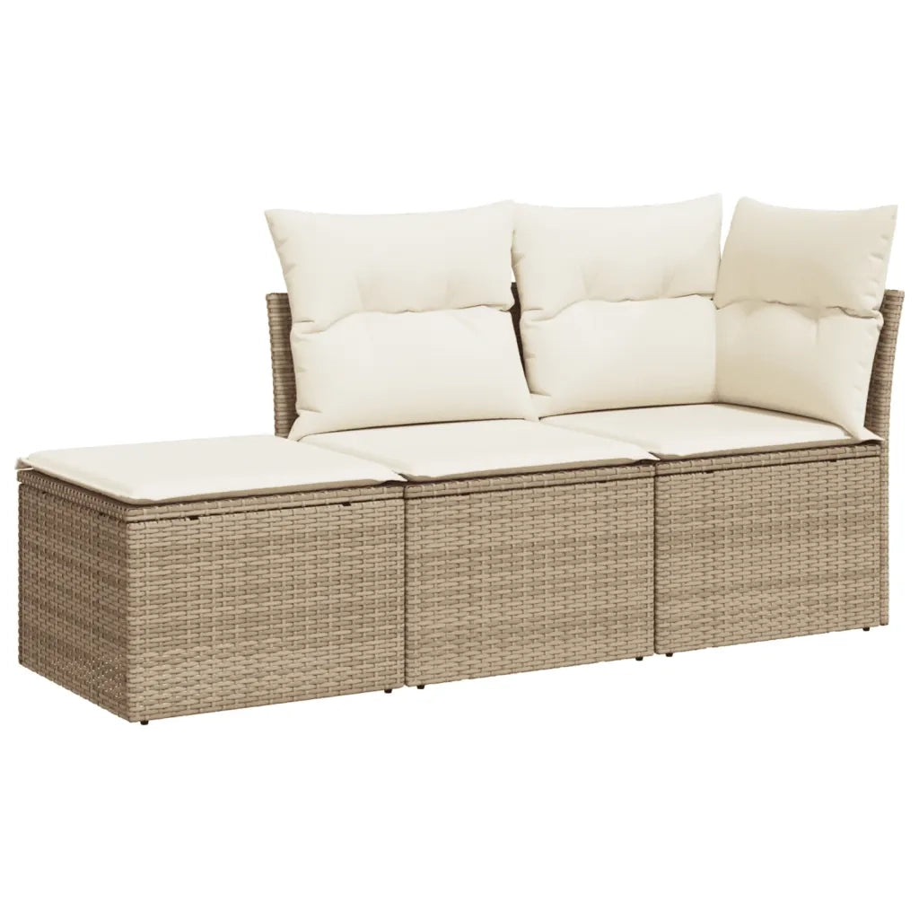 Set Divano da Giardino 3 pz con Cuscini Beige in Polyrattan