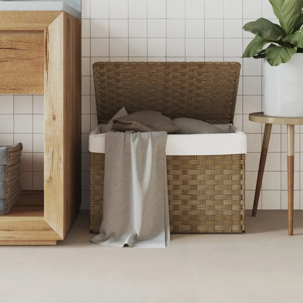 Cesto Portabiancheria con Coperchio 55,5x35x34 cm Polyrattan