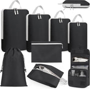 Blocco di compressione per valigie - set da 8 pezzi - organizzatori di bagagli - inclusa borsa per trucco - accessori da viaggio - nero