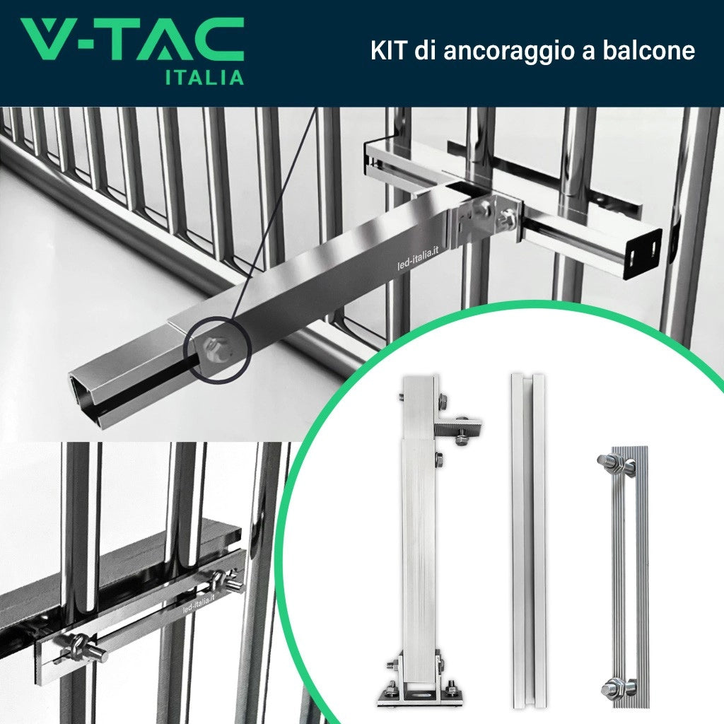 V-TAC KIT di Montaggio da Balcone per Pannello Solare Fotovoltaico Inclinazione Regolabile SKU 11587 - V-TAC