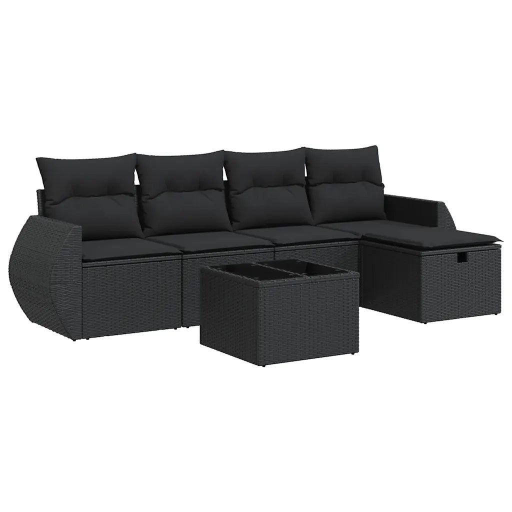Set Divano da Giardino 6 pz con Cuscini Nero in Polyrattan
